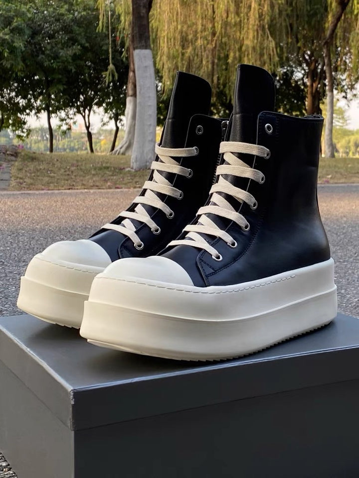 Damen Plateau-Boots mit überhöhter Gummiplattform, hohem Schaft und verstärkter Zehenkappe Drune