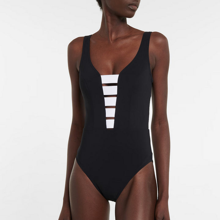 Damen Badeanzug mit modischem Off-Shoulder Design und eleganter Rüschen-Maxiröhre Drune