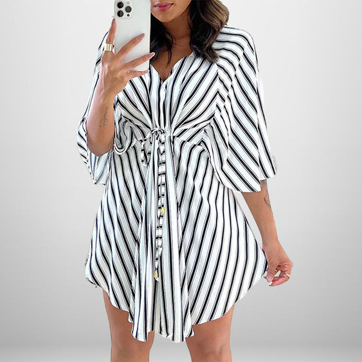 Damen Wickelkleid mit asymmetrischem Saum und modischem Streifenmuster Drune
