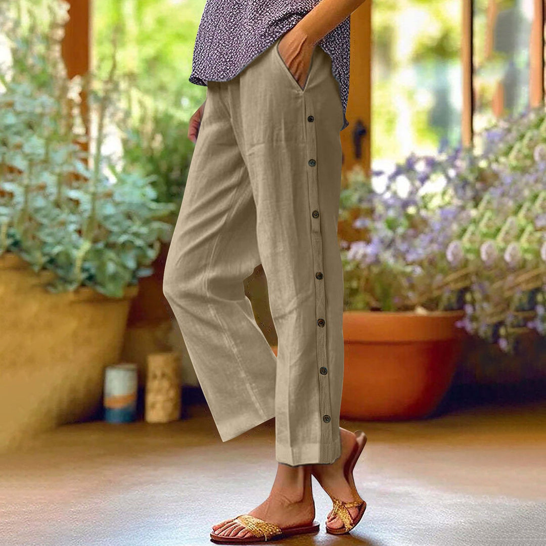 Damen Leichte Relaxed-Hose mit seitlicher Knopfleiste und Eingrifftaschen Drune