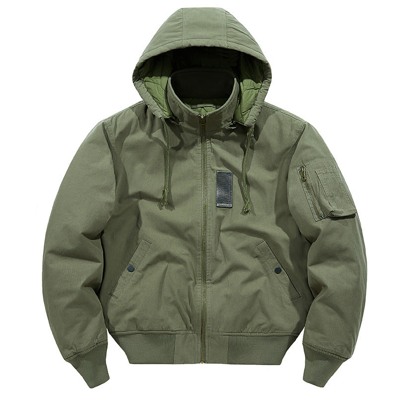 Herren multifunktionale Feldjacke im Bomberstil mit Kapuze und Ärmel-Tasche Drune