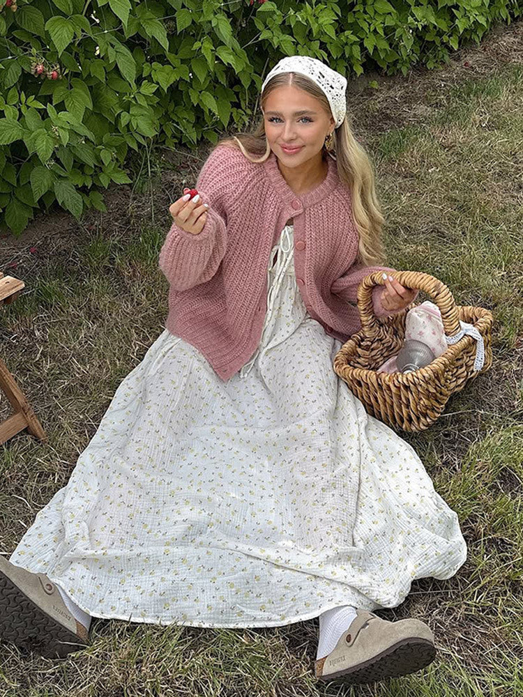 Damen Grobgestrickte Mohair-Optik Kurzjacke mit Raglanärmeln & Zierknopfleiste Drune