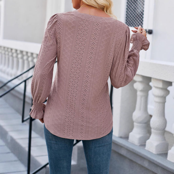 Damen Bluse mit elegantem Lochmuster und lässigem Schnitt Drune