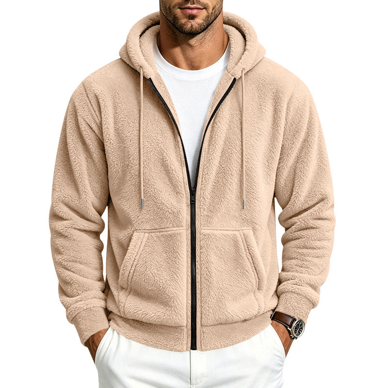 Herren Fleece-Kapuzenjacke mit Teddy-Innenfutter, durchgehendem Reißverschluss und Kängurutaschen Drune