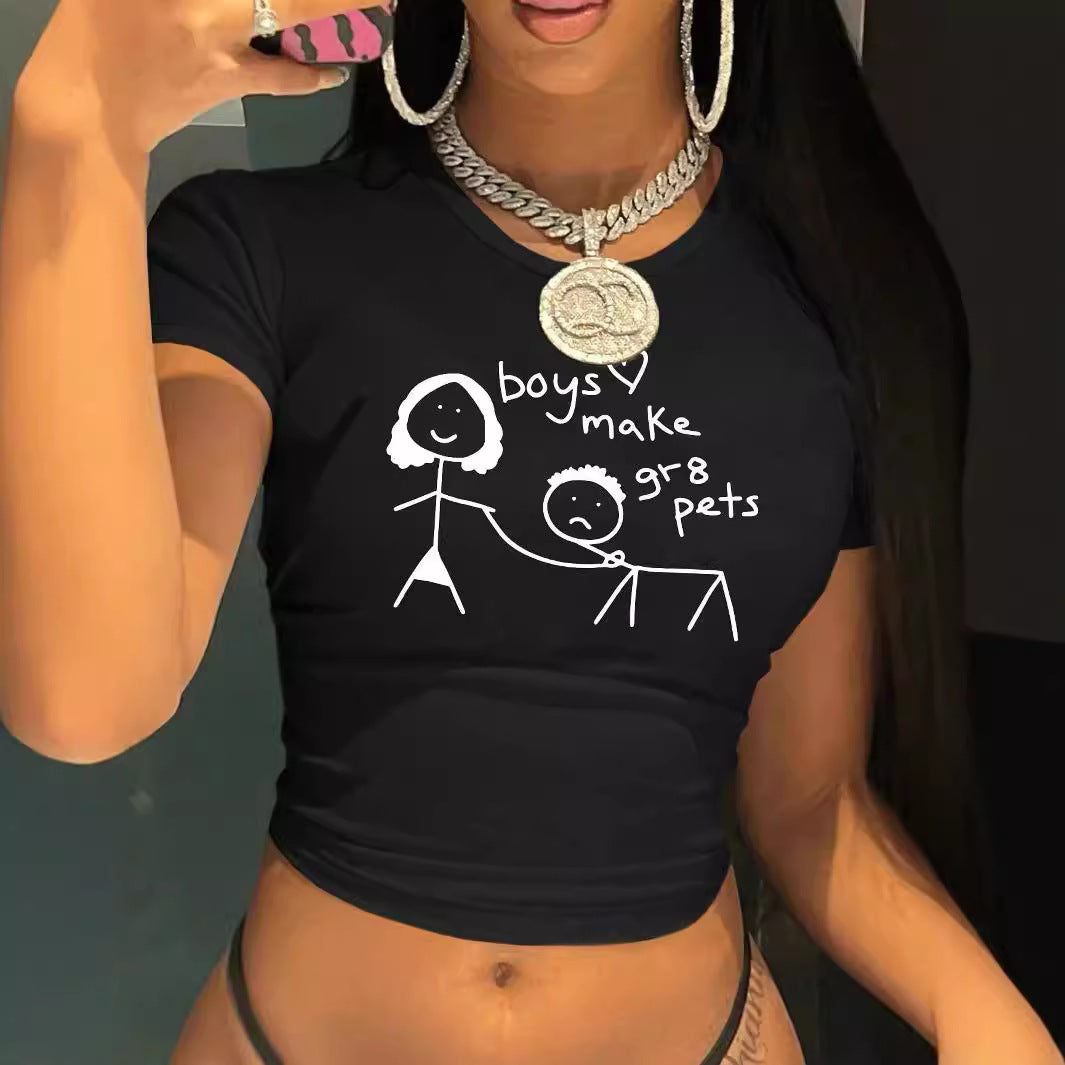 Damen Crop-T-Shirt mit kreativem Bärenmotiv und witzigem Spruch Drune