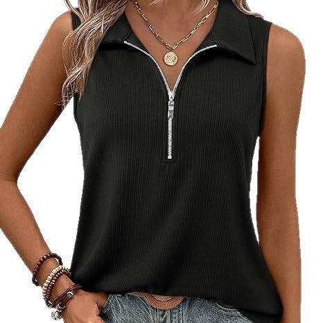 Damen ärmelloses Polo-Shirt mit Reißverschluss Drune