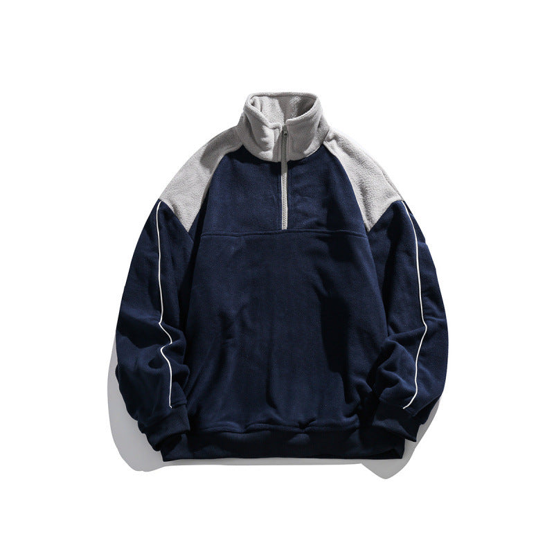Unisex Oversize-Fleece-Halbzip-Pullover mit hohem Kragen und Raglanärmeln Drune