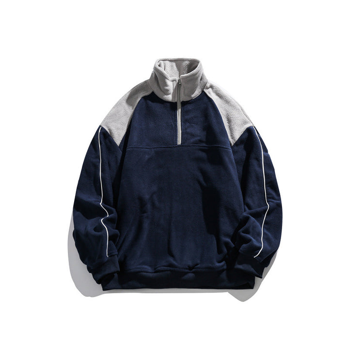 Unisex Oversize-Fleece-Halbzip-Pullover mit hohem Kragen und Raglanärmeln Drune