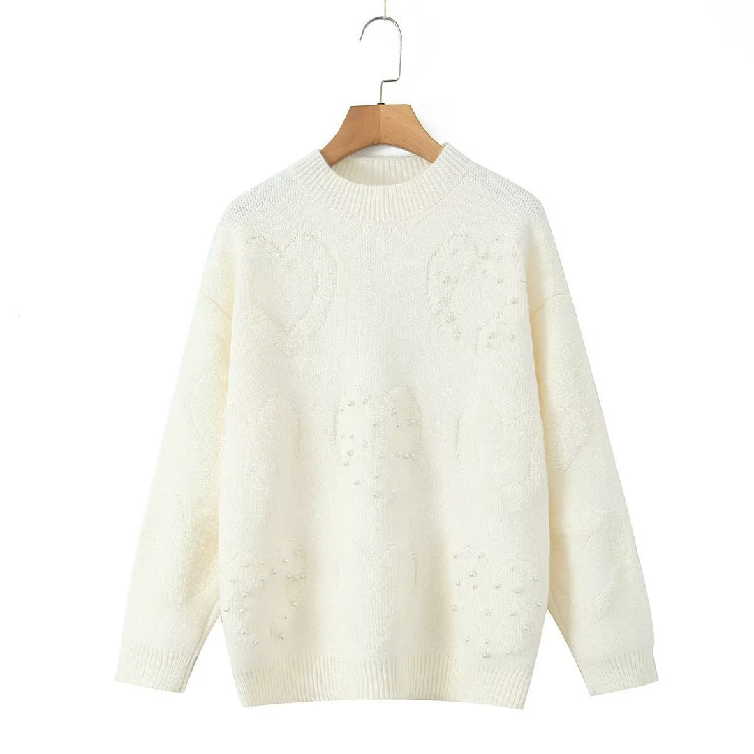 Damen Gemütlicher Strickpullover mit Herzmotiven Drune