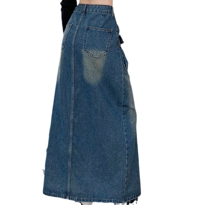 Damen Langer Denimrock mit praktischen aufgesetzten Taschen Drune