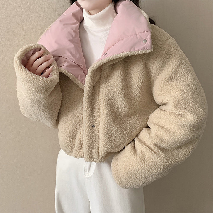 Damen nan kurze wattierte Jacke mit hochschließendem Schalkragen und Teddybündchen Drune