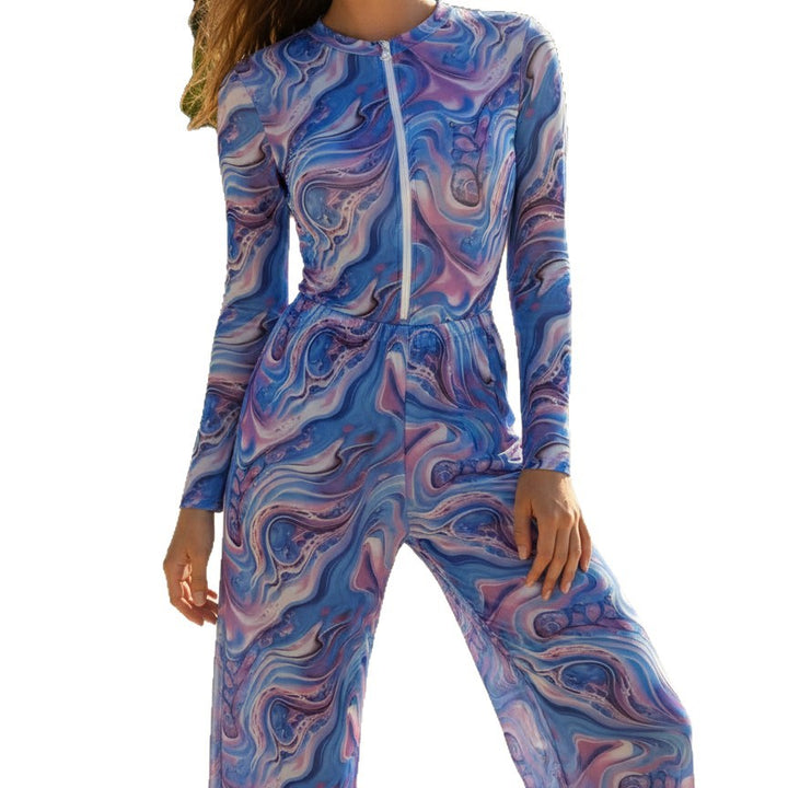 Damen Sportlicher Langarm Badeanzug mit farbenfrohem Grafikdesign Drune