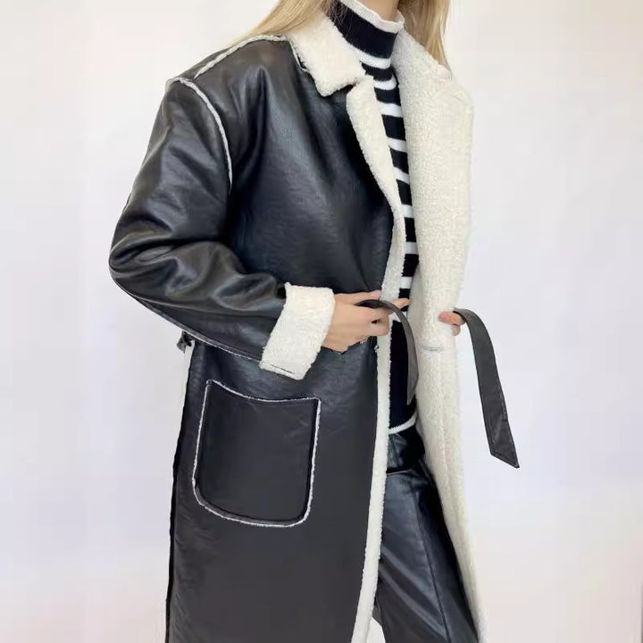 Damen hochwertiger Oversized-Mantel mit weichem Teddyfutter Drune