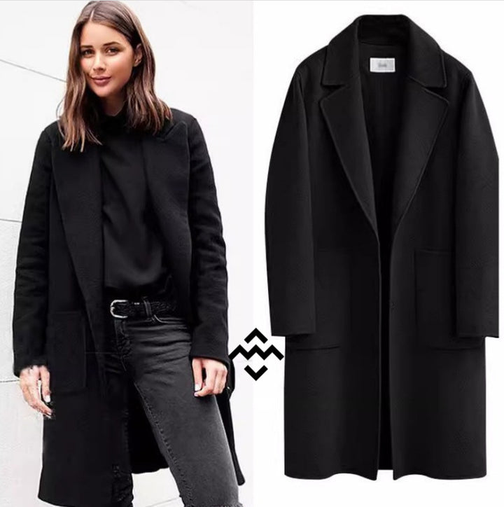 Damen nan Oversize Wollmantel mit Reverskragen und aufgesetzten Taschen Drune