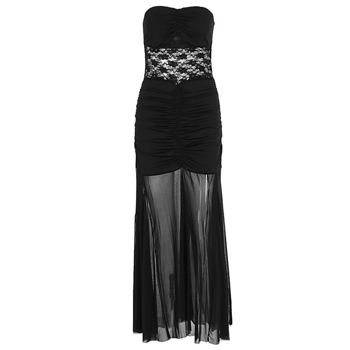 Damen Elegantes bodenlanges Kleid mit Spitzenakzenten Drune