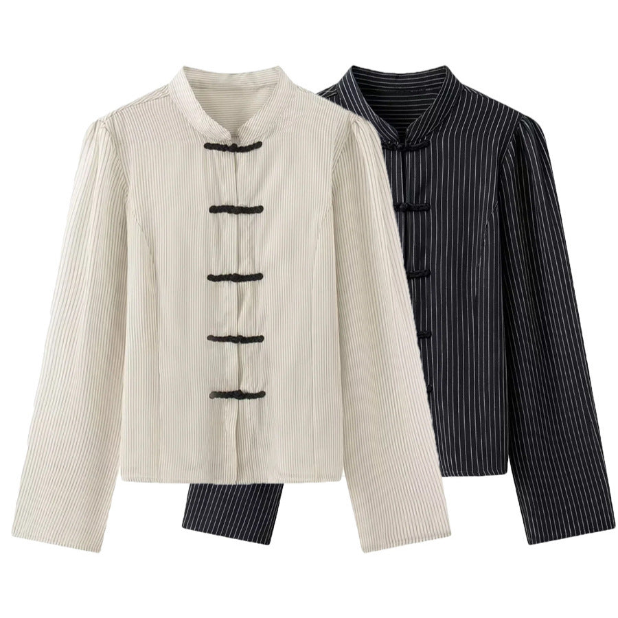 Damen nan taillierte chinesisch inspirierte Jacke mit Stehkragen und Zierknotenverschlüssen Drune