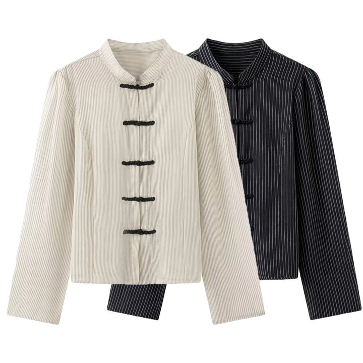 Damen nan taillierte chinesisch inspirierte Jacke mit Stehkragen und Zierknotenverschlüssen Drune