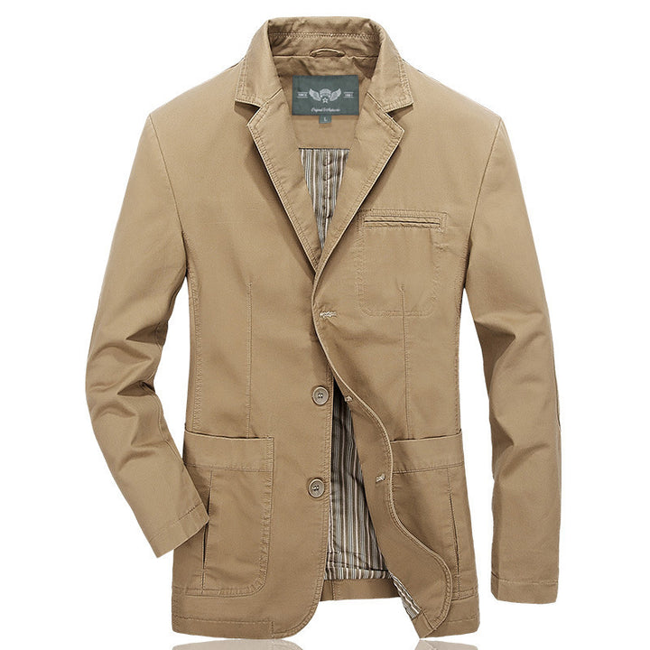 Herren Casual-Canvas-Sakko im Worker-Blouson-Stil mit Hemdkragen und aufgesetzten Taschen Drune