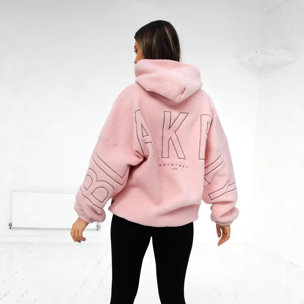 Damen Oversize Teddy-Fleece-Hoodie mit Logostickerei Drune