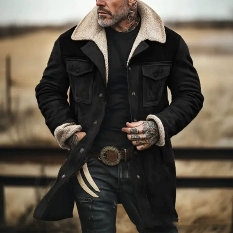 Herren Suede-Langjacke mit Teddy-Futter und praktischen Taschen Drune