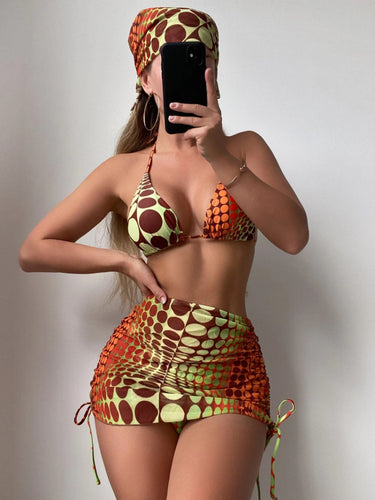 Damen Triangel-Bikini mit Mini-Rock und Wickel-Design Drune