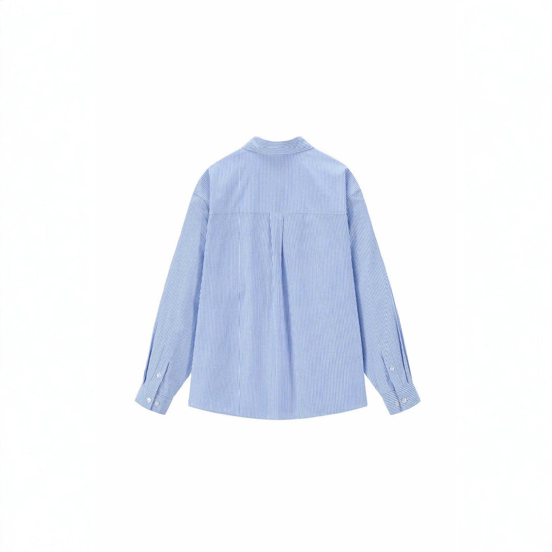 Damen Oversize-Hemdbluse mit feinem Nadelstreifen und gestickter Schleifen-Brusttasche Drune