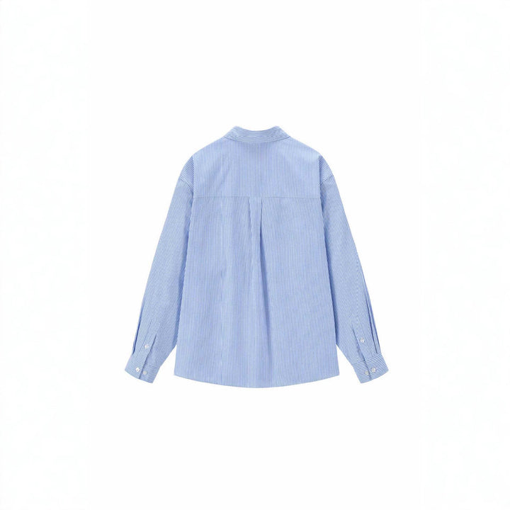 Damen Oversize-Hemdbluse mit feinem Nadelstreifen und gestickter Schleifen-Brusttasche Drune