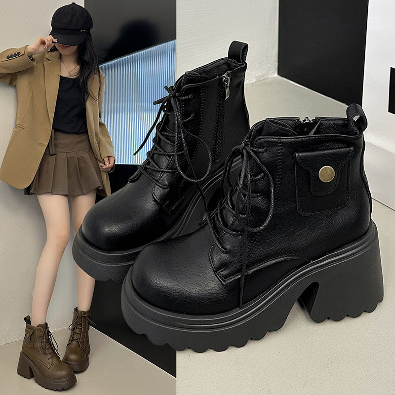 Damen Chunky Stiefel mit hohem Absatz und seitlichem Reißverschluss Drune
