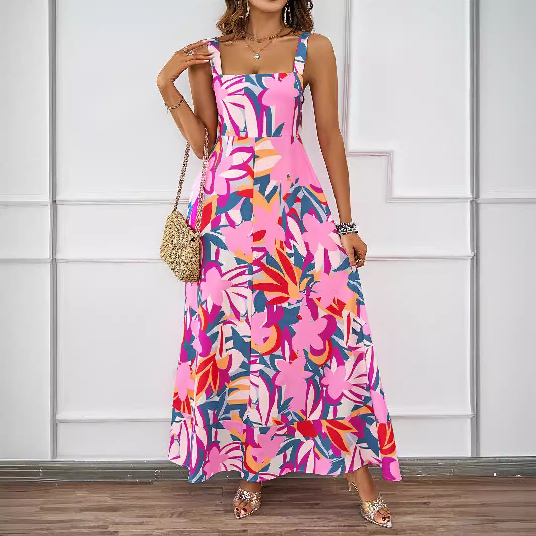 Damen Maxikleid mit floralem Design und raffinierten Trägern Drune