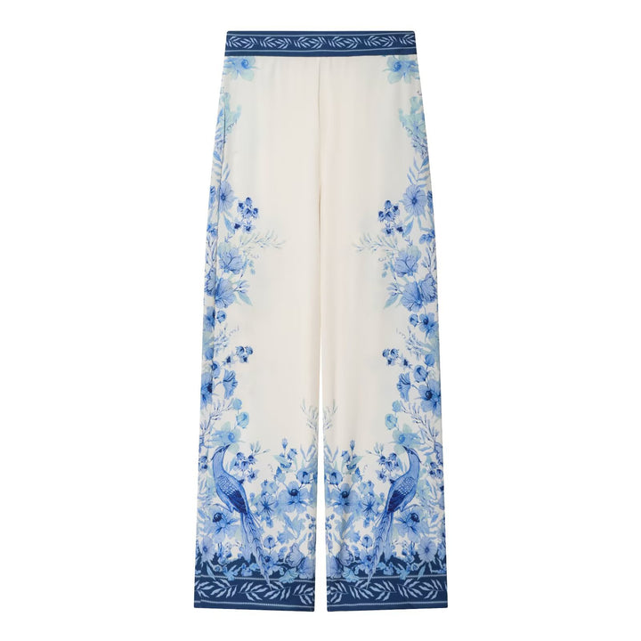 Damen Weite Palazzo‑Hose mit elastischem Bund und floraler Bordürenoptik Drune