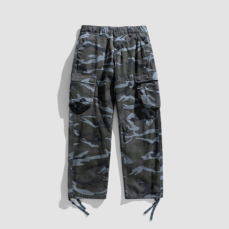 Herren Camouflage-Cargo-Hose im Loose-Fit mit Multifachtaschen, Tunnelzug und verstellbaren Beinabschlüssen Drune