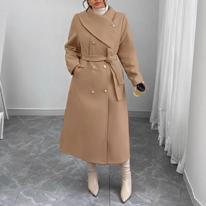 Damen Doppelreihiger Wollmix-Mantel mit weitem Schalkragen und Bindegürtel Drune