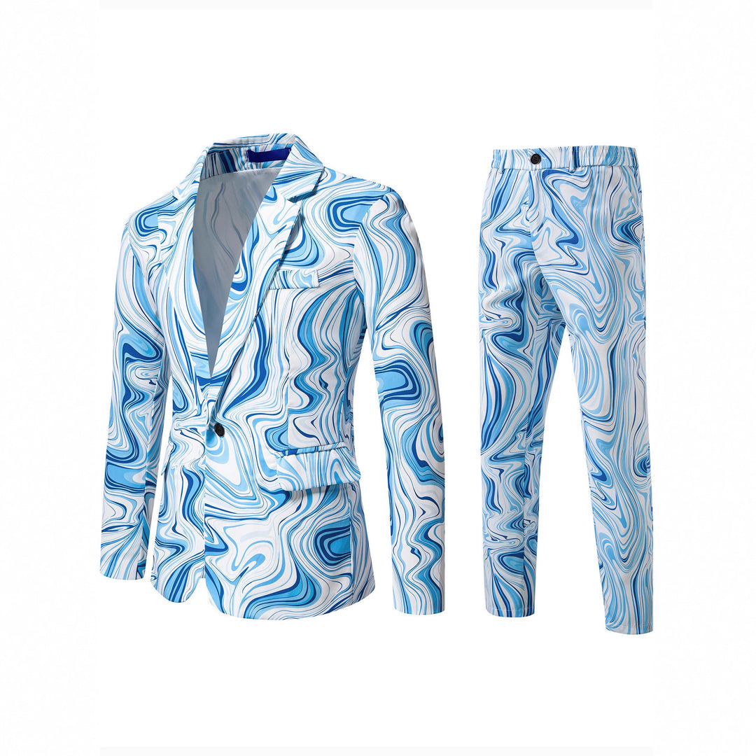 Herren Zweiteiliges Statement-Sakko und Anzughose mit psychedelischem Swirl-Print Drune