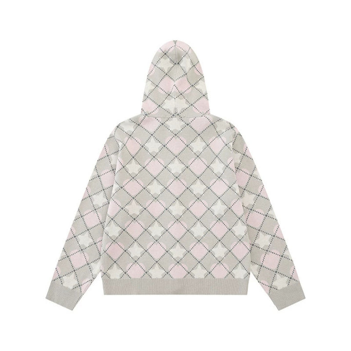 Damen Strick-Kapuzenjacke mit Rautenjacquard und Knopfleiste Drune