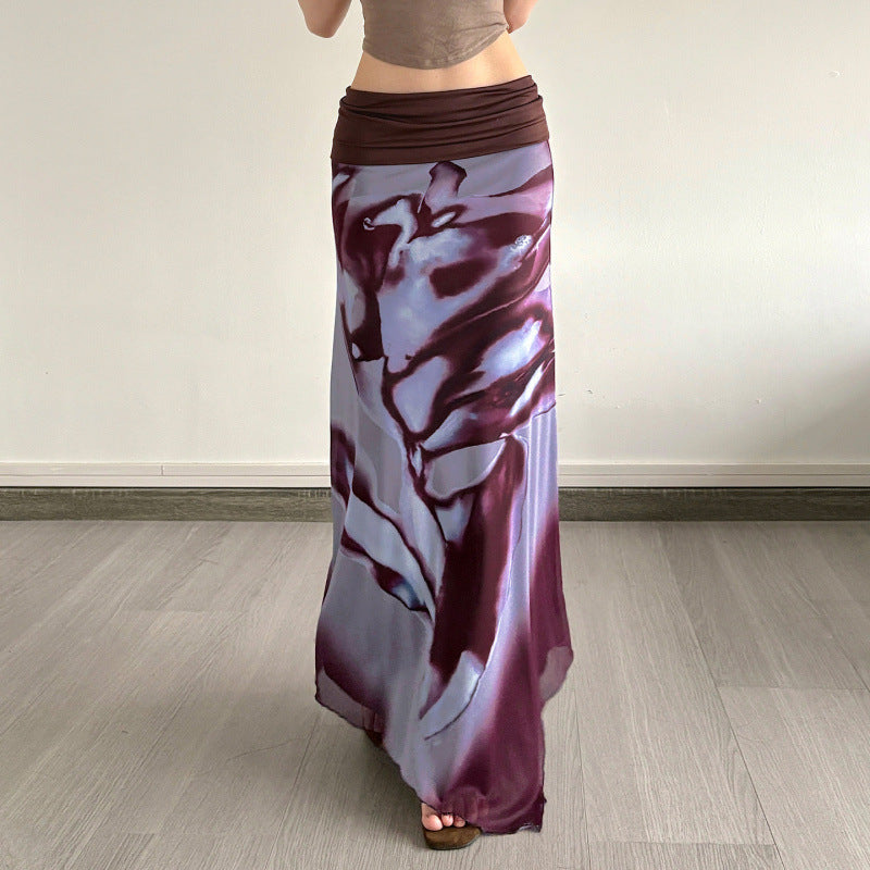 Damen Eleganter Maxirock mit farbenfrohem floralem Muster und komfortablem elastischem Bund Drune