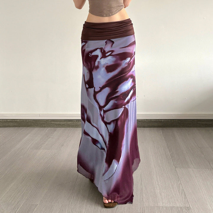 Damen Eleganter Maxirock mit farbenfrohem floralem Muster und komfortablem elastischem Bund Drune
