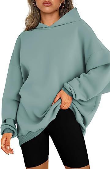 Damen nan oversized Kapuzenpullover im Boxy-Cut mit innen angerautem Fleece, überschnittener Schulter und verlängertem Rückenteil Drune