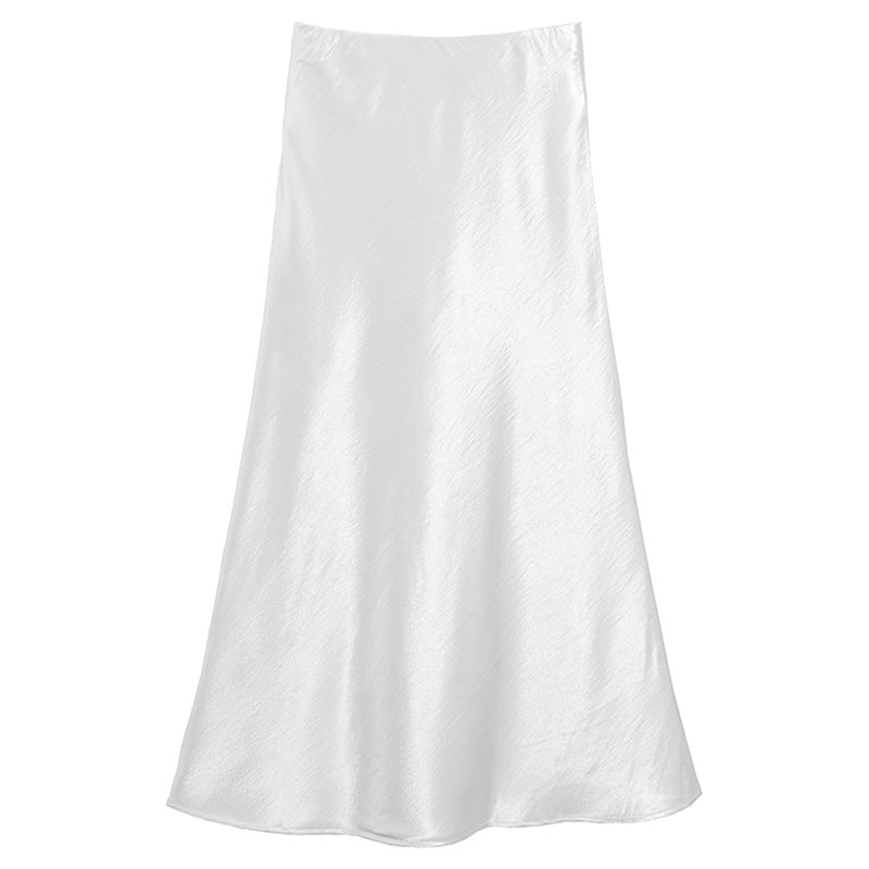 Damen nan eleganter Midirock aus Satin mit A-Linie und nahtlosem Bund Drune