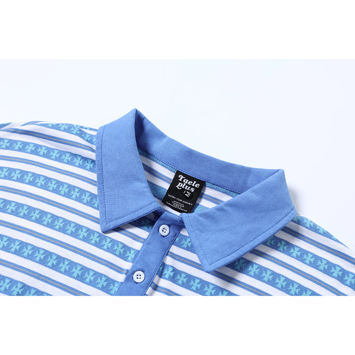 Unisex Langarm-Poloshirt mit Jacquard-Streifenmuster, Rippkragen und Logostick Drune