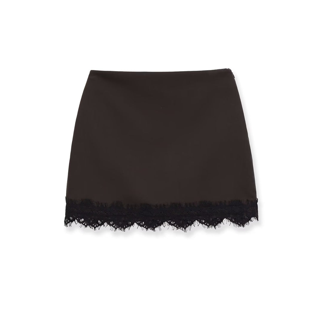 Damen eleganter Rock mit Spitzenbesatz und strukturiertem Gewebe Drune
