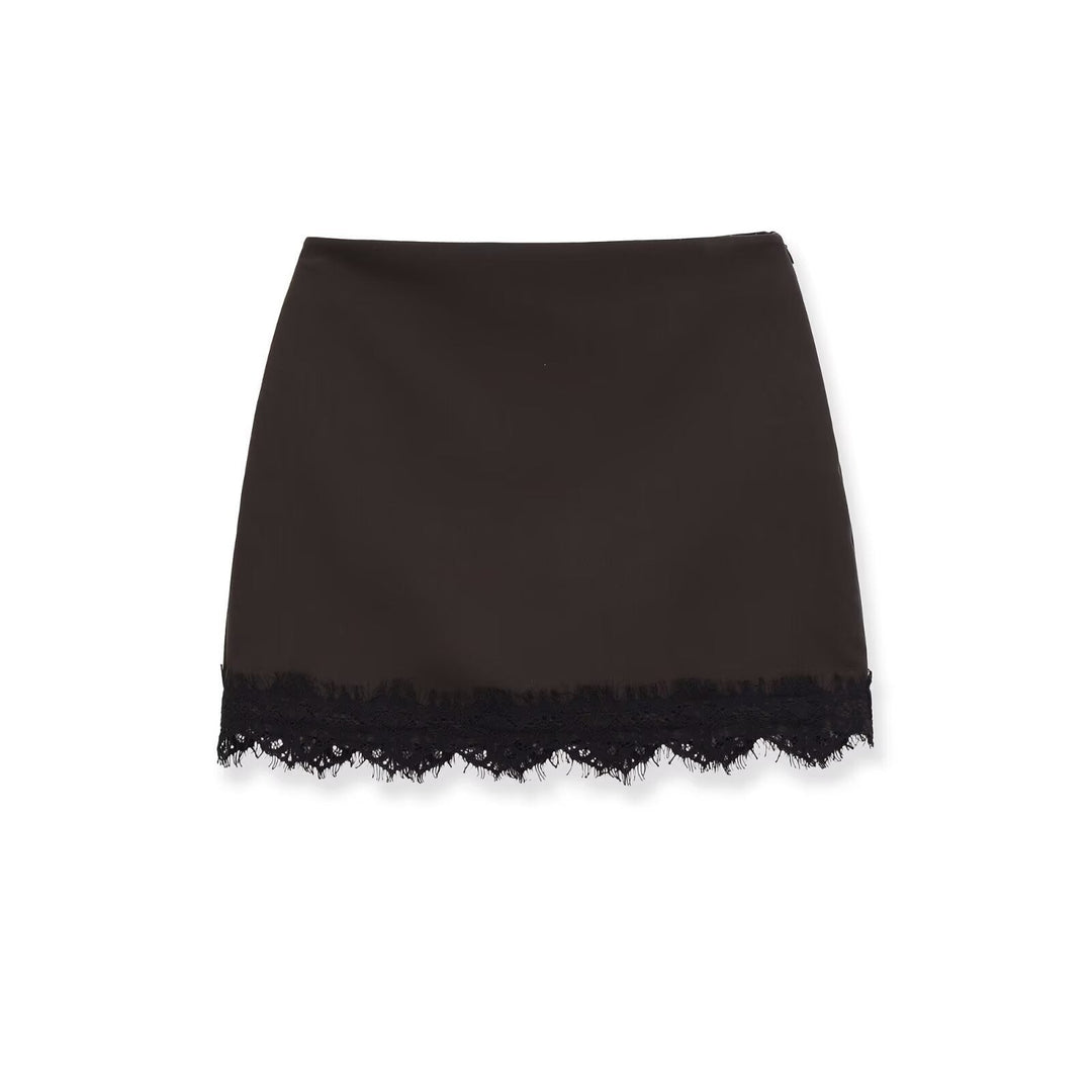 Damen eleganter Rock mit Spitzenbesatz und strukturiertem Gewebe Drune