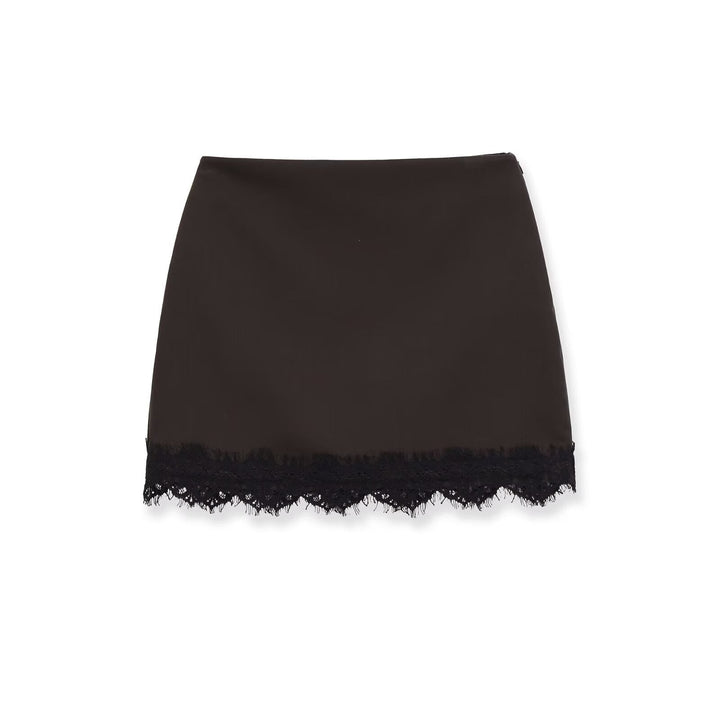 Damen eleganter Rock mit Spitzenbesatz und strukturiertem Gewebe Drune