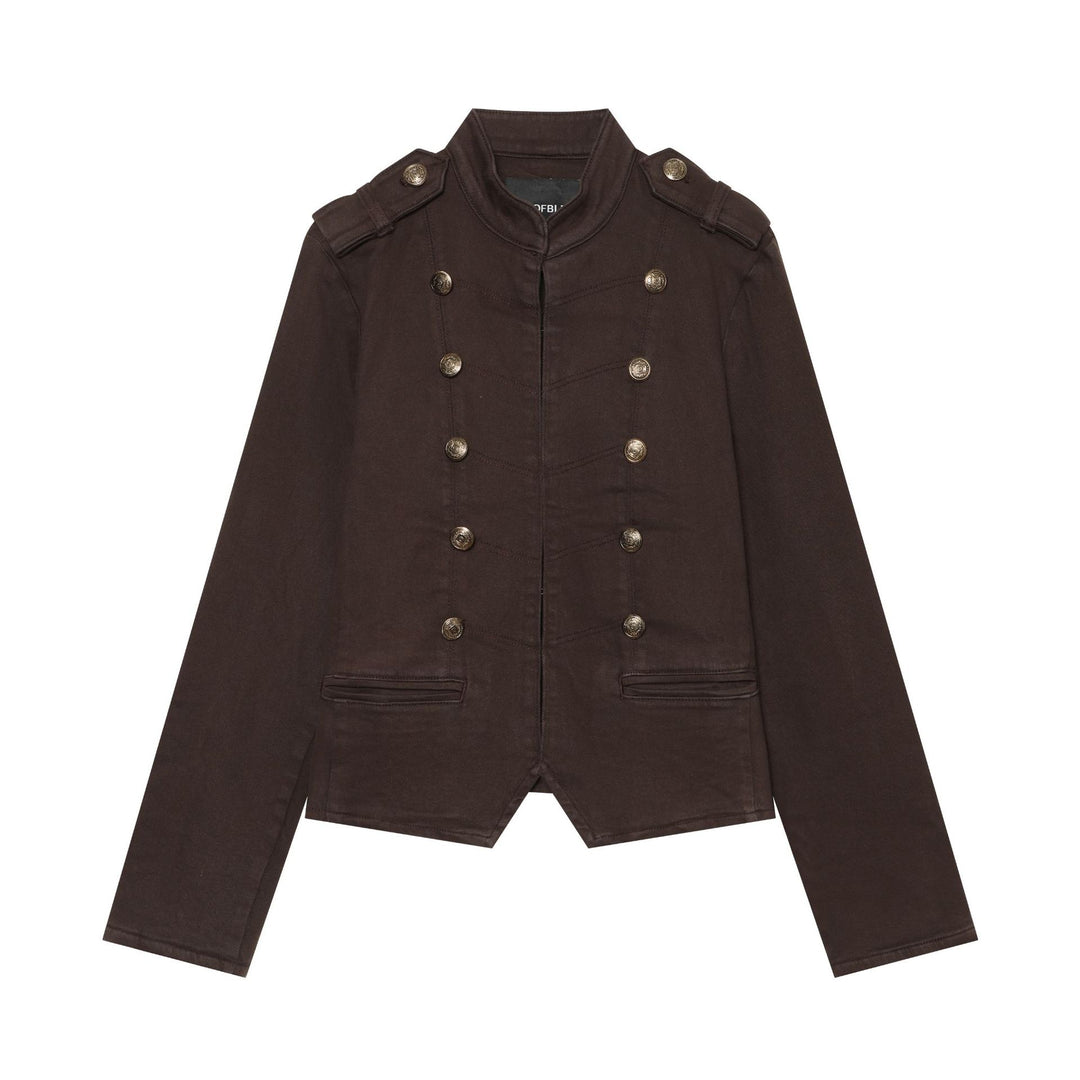 Damen Taillierte Cropped‑Militär‑Blouson mit Epauletten und Doppelknopfreihe Drune