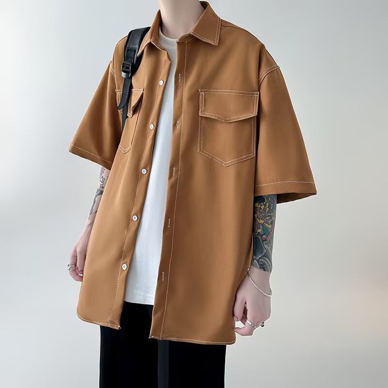 Herren Modisches Oversized Kurzarm-Hemd Drune
