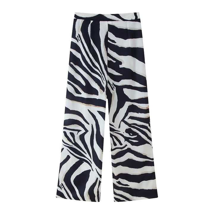 Damen weite Palazzo-Hose mit Zebra-Print Drune