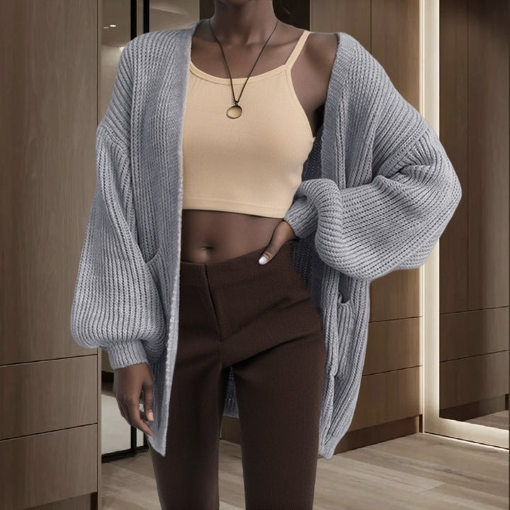 Damen Grobstrick Cardigan mit weiten Ärmeln und praktischen Taschen Drune
