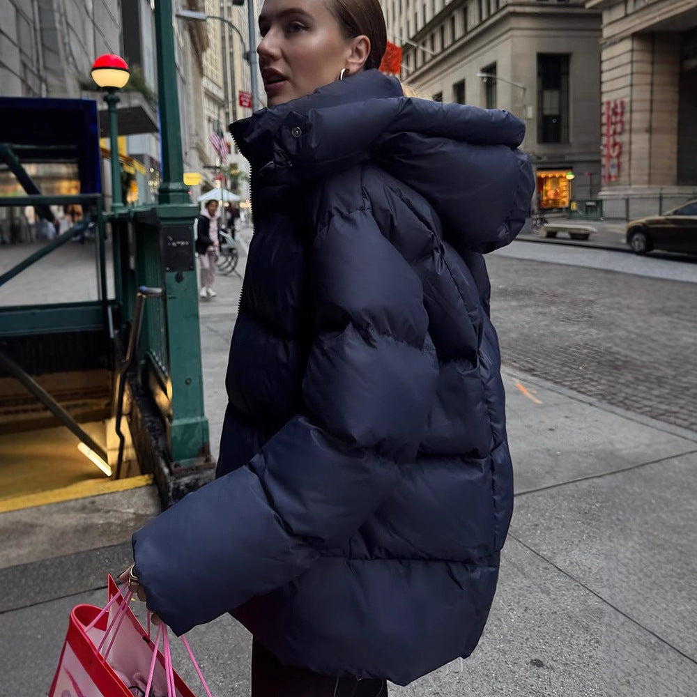 Damen Oversize Stepp-Pufferjacke mit abnehmbarer Kapuze und Zwei-Wege-Reißverschluss Drune