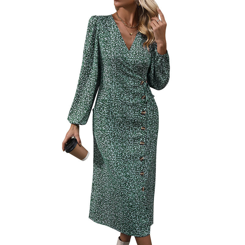 Damen Florales Wickel-Midikleid mit asymmetrischer Knopfleiste und geraffter Taille Drune