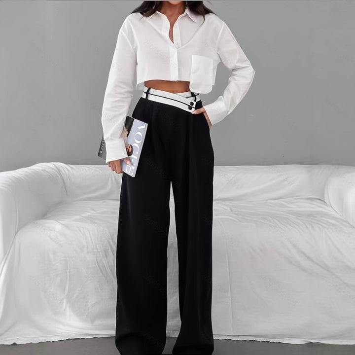 Damen Modische Palazzo-Hose mit asymmetrischem Bund Drune