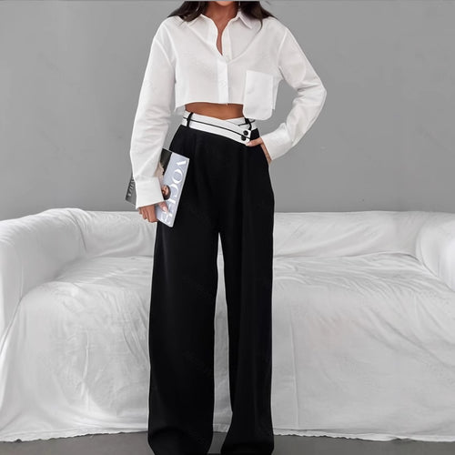 Damen Modische Palazzo-Hose mit asymmetrischem Bund Drune
